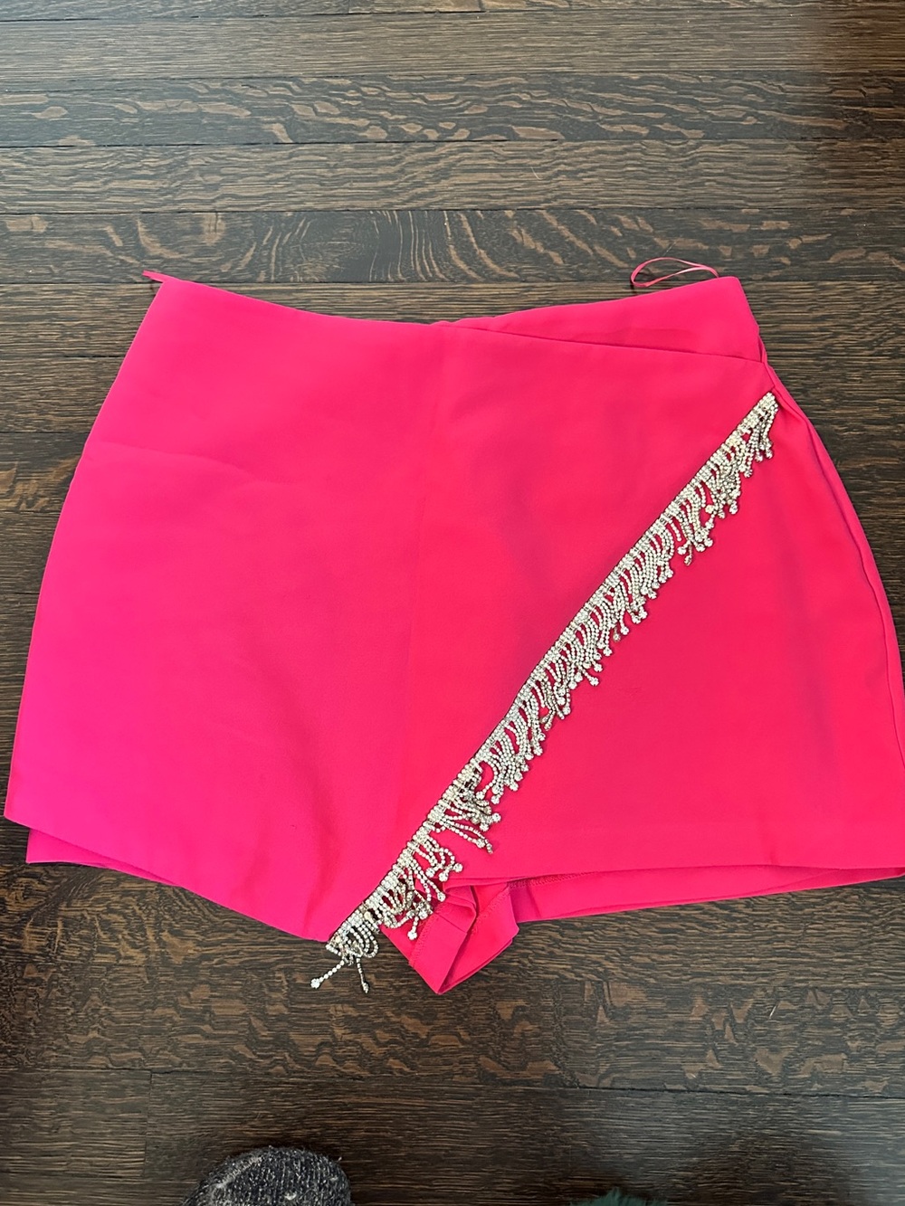Amanda Uprichard Hot Pink Asymmetrical Sparkling Fringe-Trim Skort